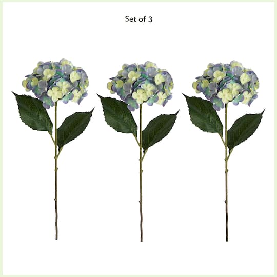 20" Blue Hydrangea Flower Stems, 3ct.